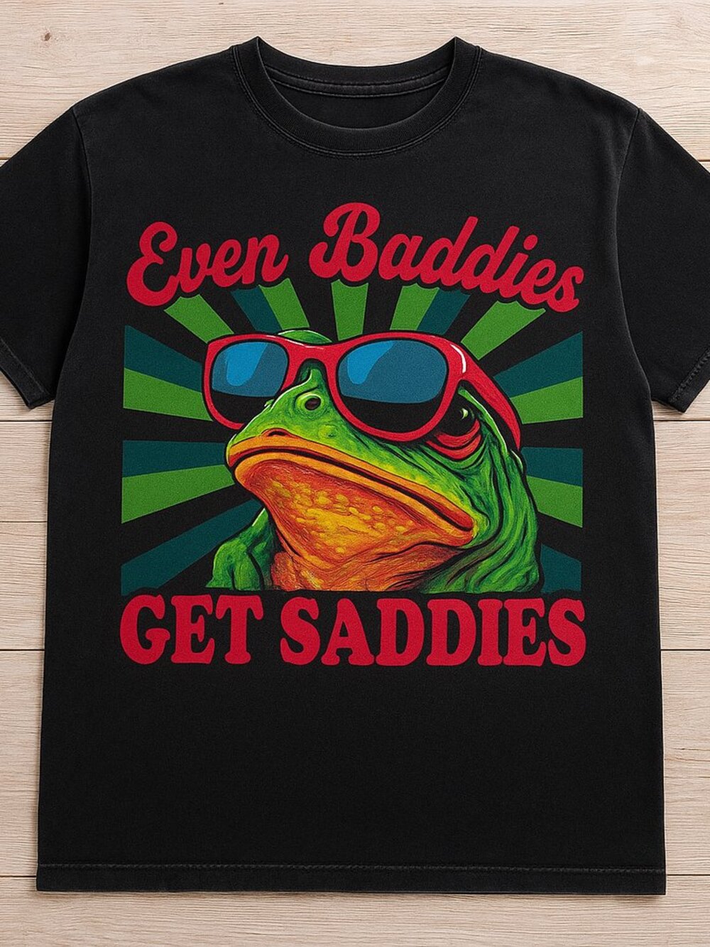 Even Baddies Get Saddies Frog Graphic Tee | Funny Retro Frog Black T-Shirt
